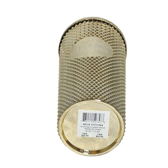 Starbucks Holiday 2022 Gold Bling Studded Venti 24 oz Cold Cup Tumbler w/ Straw - Picture 4 of 7
